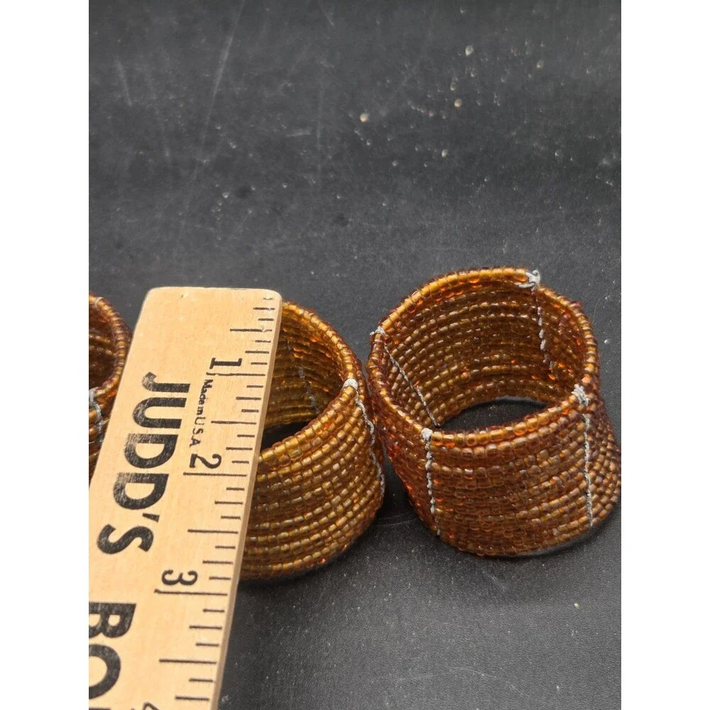 Lot Of 4 Gold Amber Beaded Napkin Rings